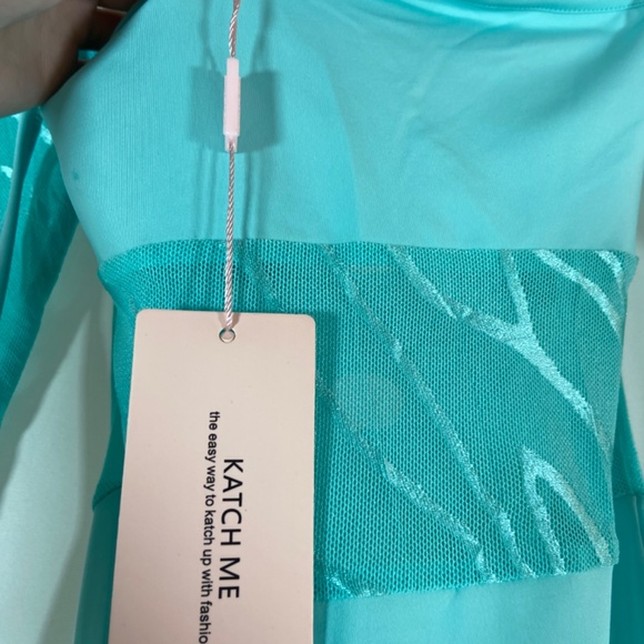 KATCH ME Blue Strap Halterneck Cut Out Spandex Bodycon Dress Small - Picture 7 of 10